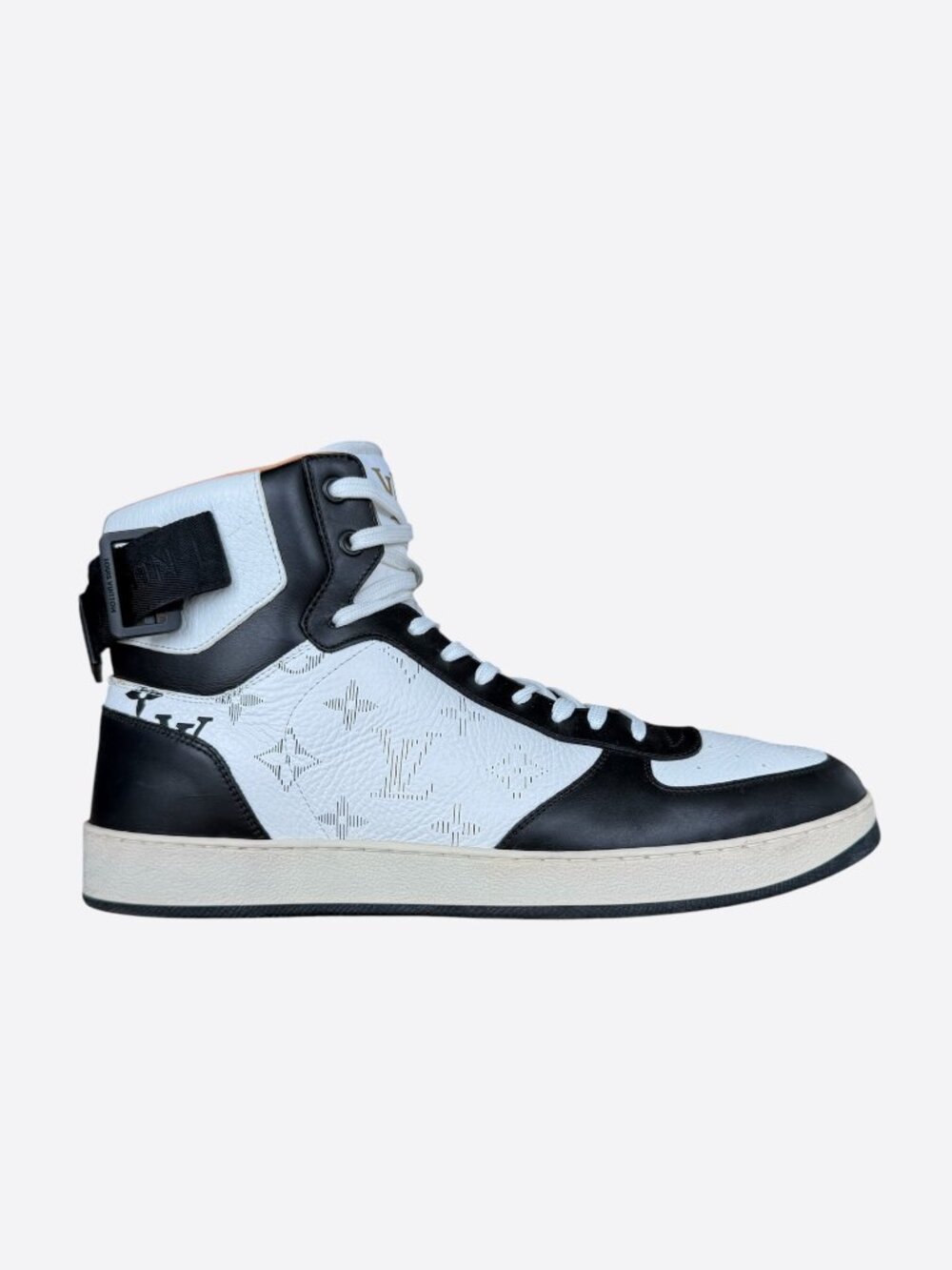 Louis Vuitton Black & White Monogram Rivoli High Top Sneakers